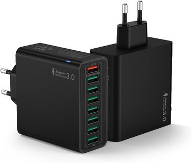 Багатопортовий зарядний адаптер USB 33W з QC 3.0 (2 шт.) - білий/чорний, для iPhone, iPad, Android