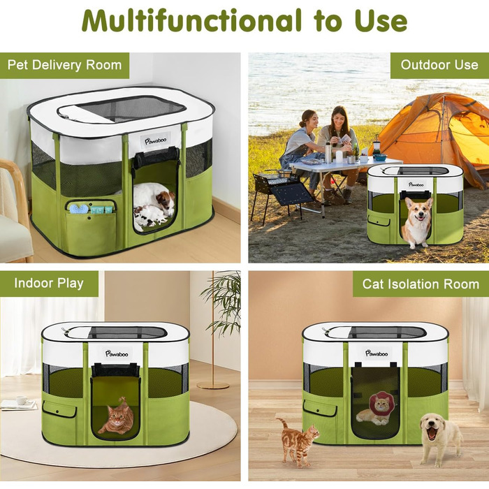 Pawaboo: Переносний вольєр для тварин, складаний вольєр для собак та котів, зелений, 90x70x60 см