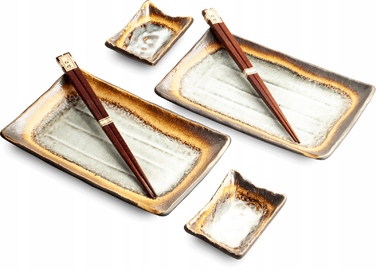 Набір керамічного посуду для суші EDO JAPAN (жовто-сіро-коричневий) на 2 особи