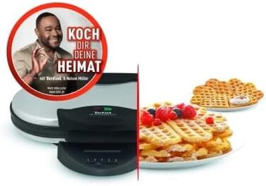 Tefal Double Heart Waffle Maker WM311D | Stepless temperature control for desired browning | Non-stick plates | Batter-catching device | 1200W | ‎37 x 11.4 x 28.5 cm Double Heart Waffle Iron