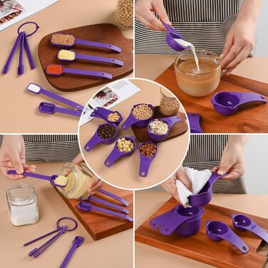 Violetta Measuring Cup and Spoon Set, 15 Pieces, Plastic Measuring Cups, 7 Plastic Measuring Cups and 7 Plastic Measuring Spoons with Leveler, Cute Measuring Cups for Baking and Kitchen