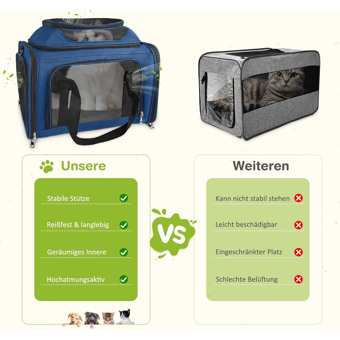 Транспортна сумка для кота, переноска для кота та собаки, переноска для тварин, складана переноска для домашніх тварин зі шлейкою, переноска для тварин (Блакитна, L)