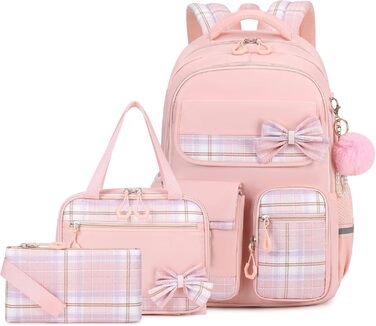 Шкільний рюкзак для дівчаток (3 шт.): рюкзак, ланч-бокс, пенал. 3-5 клас. Рожевий