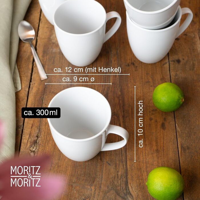 Набір кавових чашок Moritz & Moritz BASIC (6 шт.) - 300 мл, порцеляна, білий колір