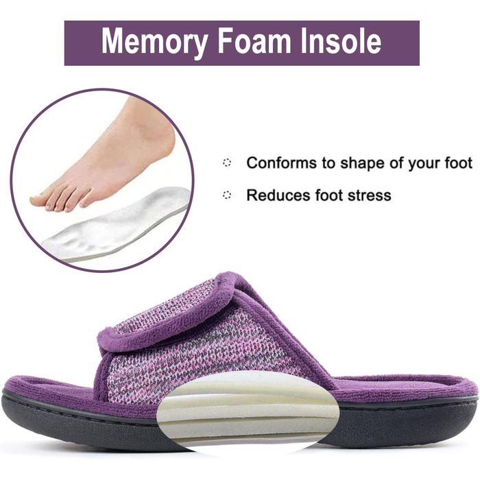 Домашні тапочки RockDove з регульованою застібкою та піною з пам'яті, 40/41 EU, баклажановий