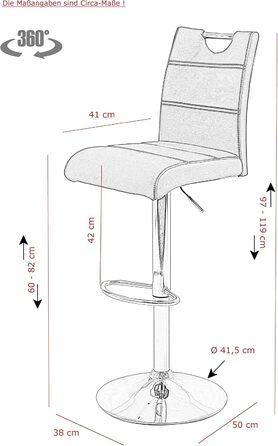 Hela Miranda Bar Stools - 2 Pack, Adjustable Height, 360° Swivel, Grey Faux Leather - Bistro Chairs