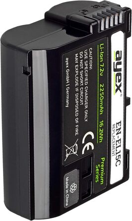 Зарядний пристрій Ayex USB для акумуляторів Nikon EN-EL15 (2250 mAh) з LCD-дисплеєм, сумісний з Nikon Z7 II, Z6 II, Z5, D850, D780, D750, D600