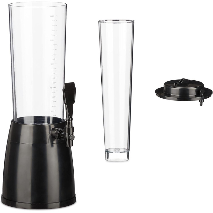 Таверна для пива Relaxdays 2.5 л з краном та охолодженням, диспенсер для напоїв, прозорий/чорний, для саду та дому