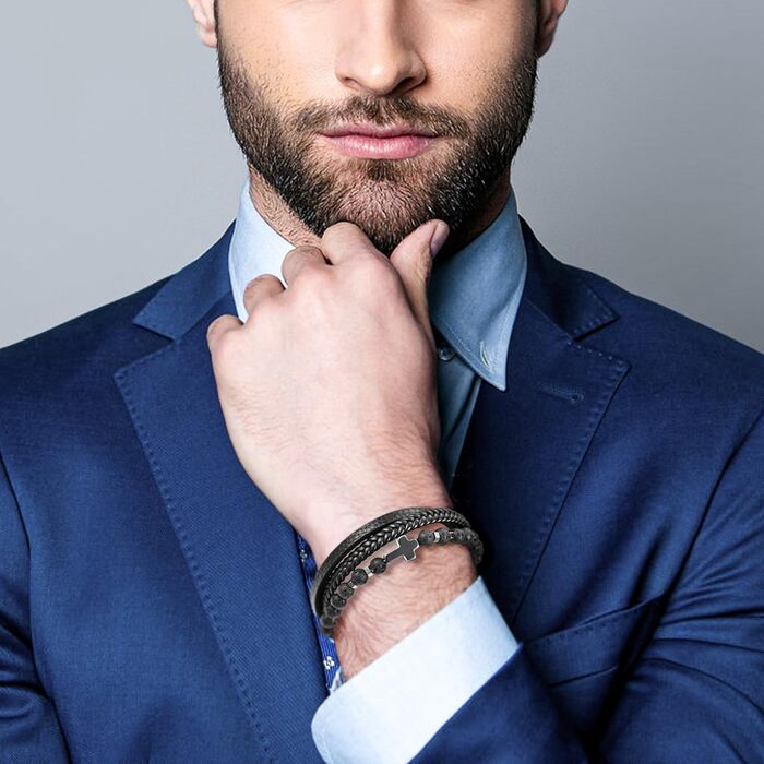 Чоловічий шкіряний браслет з хрестом, розарій, чорний/коричневий, аксесуар для чоловіків та хлопців