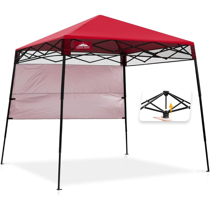 Slanted Leg Folding Pavilion 2.4x2.4m Waterproof Camping Pop-up Pavilion with Side Walls, including Backpack, Blue (Red)