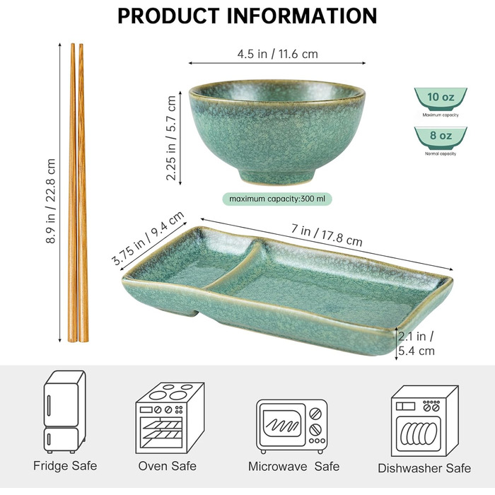 Набір посуду для суші HENXFEN: 2 тарілки, ложки, миски, зелений блиск