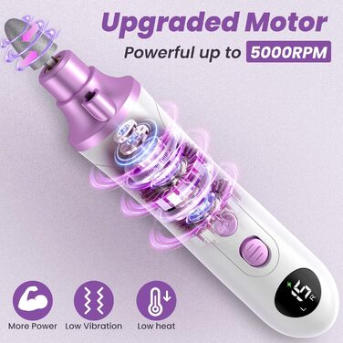 Електричний набір для манікюру та педикюру з 9 насадками та 15 швидкостями, LED-підсвічуванням, W-Lila