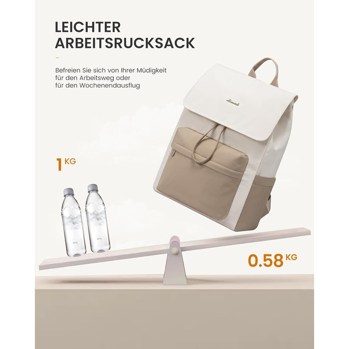 LOVEVOOK Рюкзак для жінок, 17.3 дюйми, рюкзак для ноутбука, підлітки, водонепроникний, дівчатка, легкий, для школи, університету, подорожей, роботи, з відділенням для ноутбука, жіночий, повсякденний, (M-15.6 дюйми, Бежевий+хакі)