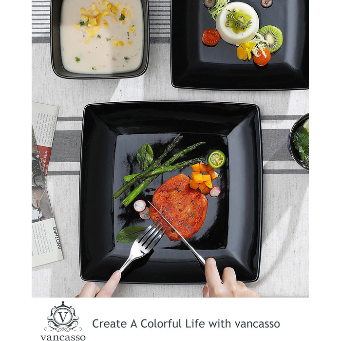 Vancasso Tableware Stoneware, 16-piece SOHO square dish set for 4 people, combination tableware set, square