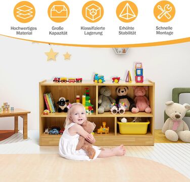 DREAMADE Kids Bookshelf, Toy Storage Bookshelf for Children, Toy Shelf for Children's Room, Playroom and Kindergarten, 111 x 30 x 61.5 cm (Light Natural)