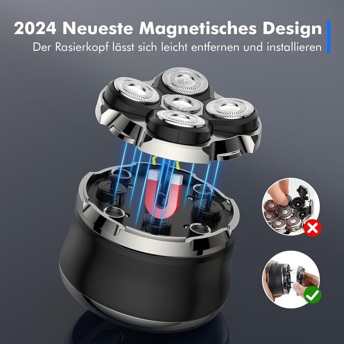 Електричний гоління голови Etrobot Glatzen Rasierer для чоловіків - вологостійкий, 5D, з LED-дисплеєм, MOJO 1 Wireless