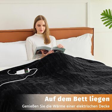 Електрична ковдра BOMOVA з автовимкненням, тепла та м'яка ковдра для дому, 10 режимів нагріву, таймер 5 годин, чорна, 130x180 см