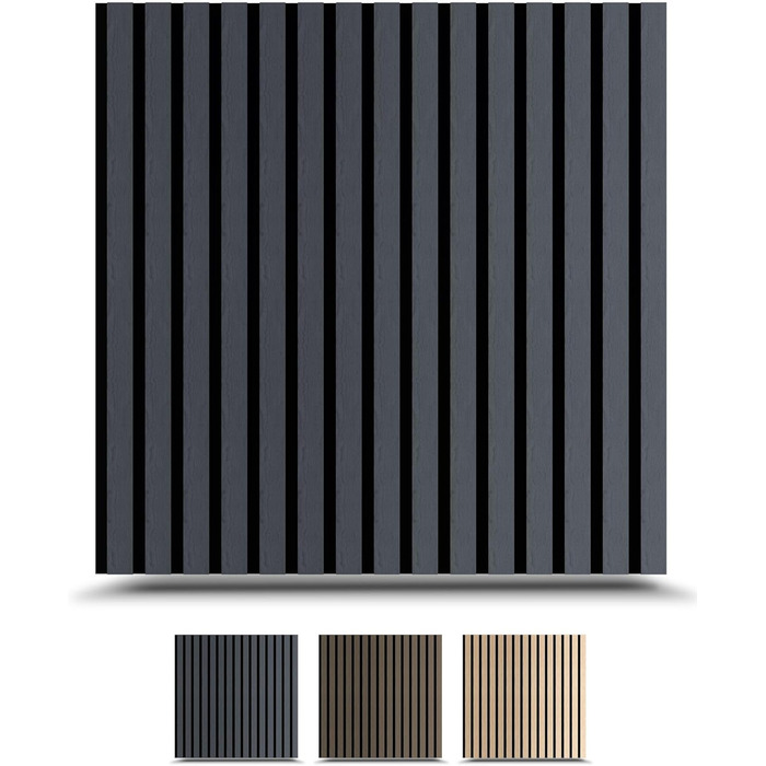 Акустичні панелі з дерева для стін 60x60 см, набір 4 шт, шумоізоляційні стінові панелі з ламелями, колір дуб чорний