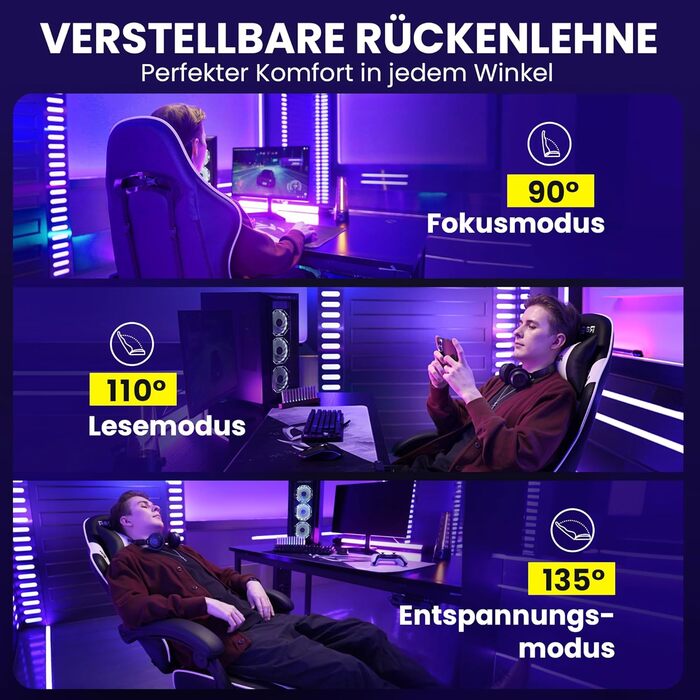 Геймерське крісло Gaming Stuhl з підставкою для ніг, регульованою спинкою та підтримкою попереку - до 200 кг (Чорне)