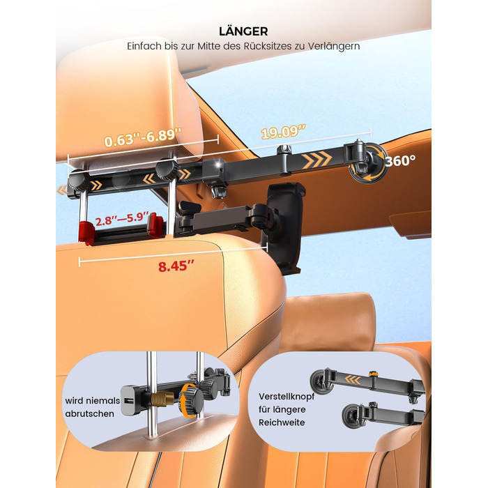 Автотримач для планшета OHLPRO: магнітний, регульований (48см), універсальний для iPad, смартфонів, Switch. З металевими кільцями