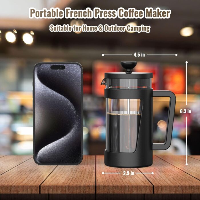 French Press RAINBEAN 350мл: френч-прес з боросилікатного скла, для приготування кави та чаю