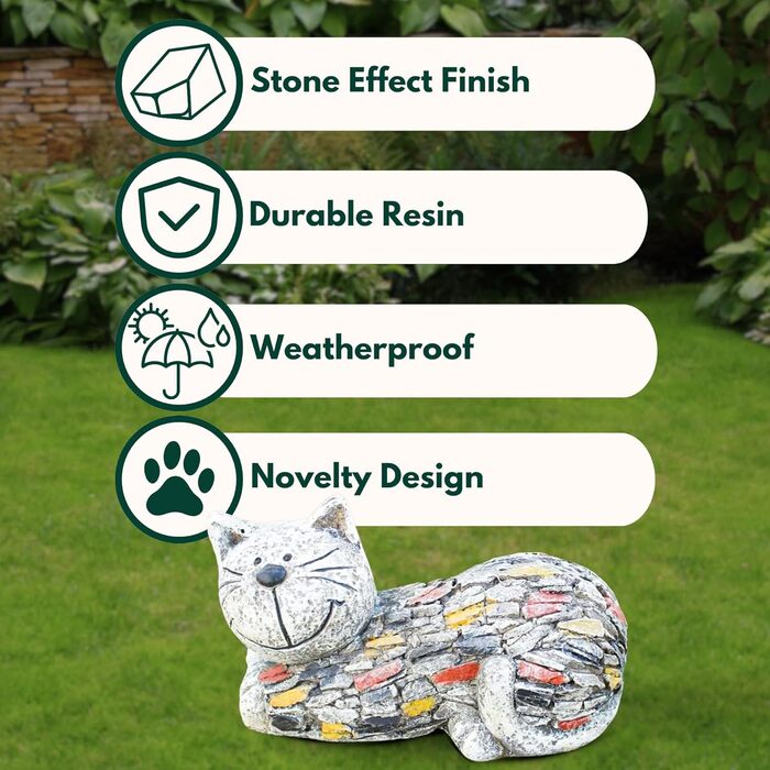 Garden Mile Unique Outdoor Garden Figure Made of Artificial Resin, Cat Statue with Traditional Stone Effect, Weatherproof and Eye-Catching, Garden Sculptures and Statues for Pond, Terrace and…