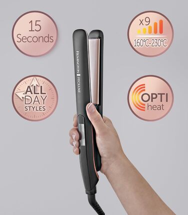 Випрямляч для волосся Remington Proluxe S9150B: широкі керамічні пластини, технологія OPTIheat, цифровий дисплей