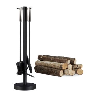 Relaxdays Modern 4-Piece Fireplace Tool Set with Stand