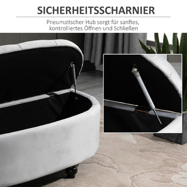 HOMCOM Storage Bench Storage Ottoman Storage Box Footrest Velvet-Touch Rubberwood Grey Bedroom | Aosom