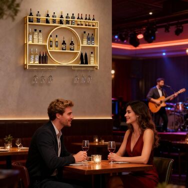 Настінна вітрина для вина Regal Metall: полиця для пляшок, барна вітрина, для бару, ресторану, інтер'єру (золота, 100*15*80)