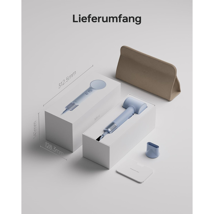 Компактний фен для волосся Laifen Mini (Гляcier Blue) — потужний мотор 110 000 об/хв, 200 млн негативних іонів, режим для дітей, легкий дорожній фен, 299 г