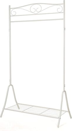 SONGMICS Vintage Style Clothes Rack Coat Stand with Clothes Rail and 2 Shelves Made of Metal 92 x 173 x 41 cm (W x H x D), Cream White, HSR07W (90 x 44.5 x 173 cm)