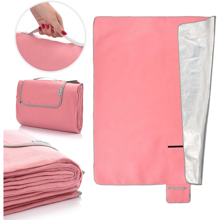 Плед для пікніка Meteor XXL водонепроникний, 200x200 см, Рожевий - термоізоляційний килимок для кемпінгу, пляжу, саду