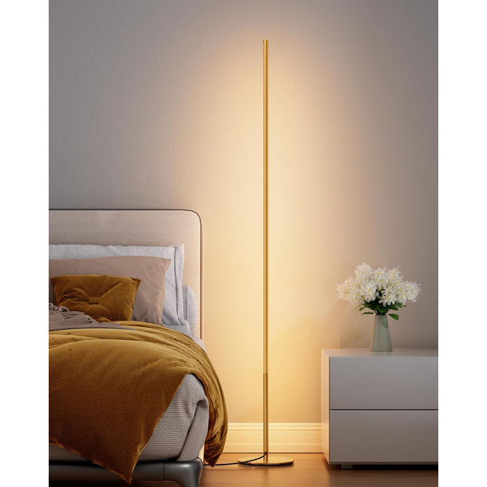 LED торшер EDISHINE для вітальні, спальні, офісу, 146 см, золотий, з димером, тепле світло 3000K, з підсвіткою від підлоги