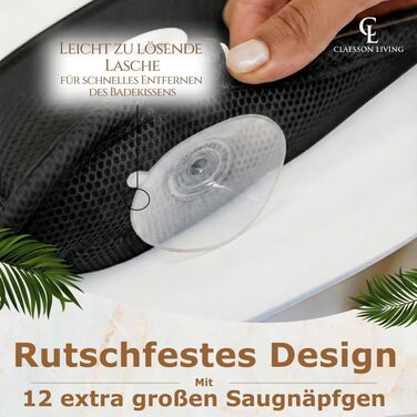 Подушка для ванни повного тіла, 126x41 см. Килимок для ванни з підголовником (13 см) для підтримки шиї, спини та ніг. З мішком для прання та подорожей та гачком для сушіння. Білий (Темно-чорний)