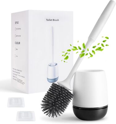 Силіконова щітка для унітазу BOENFU з швидким висиханням, без свердління, настінний кріплення та підставка для ванної кімнати, біла