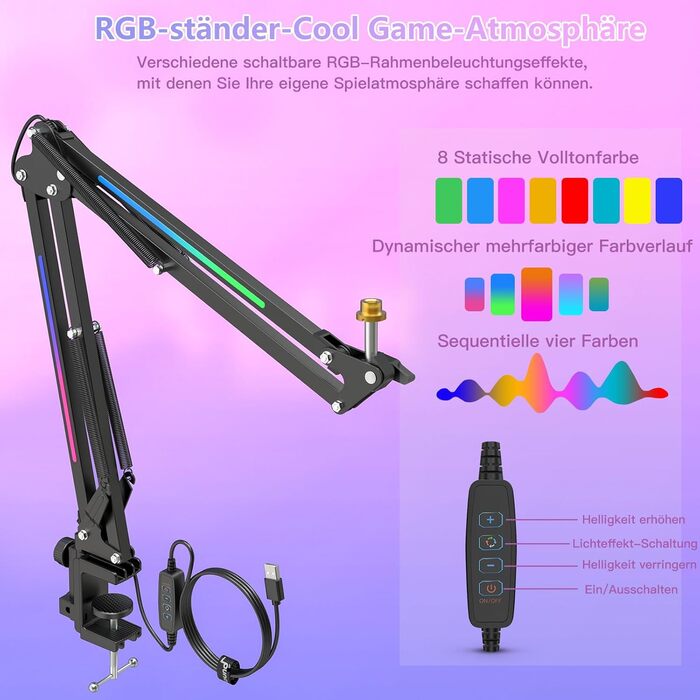 Кріплення для мікрофона ZealSound: регульований кронштейн для HyperX QuadCast/Blue Yeti та ручного мікрофона, з надійною підставкою та адаптером 3/8' - 5/8' – подарунок для геймерів та YouTube-блогерів