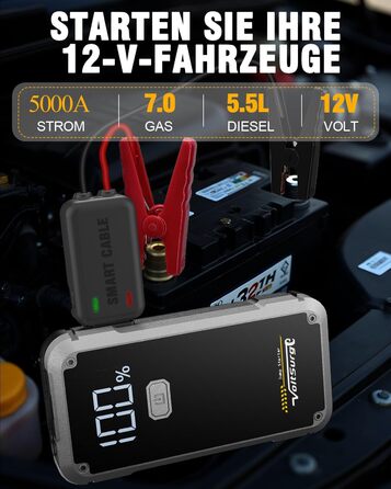 Powerbank Starthilfe VoltSurge 5000A: пусковий пристрій для авто 12V, 7.0L бензин/5.5L дизель, з LED ліхтариком