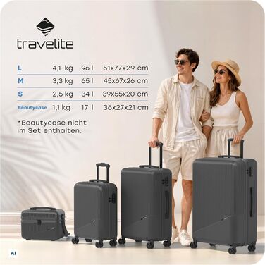 Набір валіз Travelite Bali, 3 предмети (L/M/S), жорстка оболонка ABS, антрацит, дорожній набір чемоданів