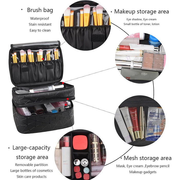 Косметичка MKPCW велика, чорна: водонепроникна культюрна сумка для жінок з кишенькою для пензлів та перегородкою