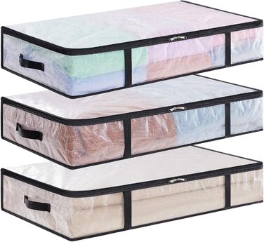 Органайзер для зберігання під ліжком Lifewit, 60L, прозорий пластик, для ковдр, одягу, з посиленим ручками (3 шт.)
