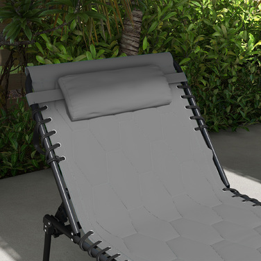 Шезлонг Outsunny, розкладний, з подушкою, стійкий до погодних умов; 188 x 65 x 36 см, сірий + чорний