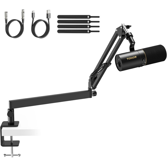 Мікрофон TONOR TD510+ для запису та стрімінгу: XLR/USB, динамічний, з кріпленням та кнопкою Mute, чорний