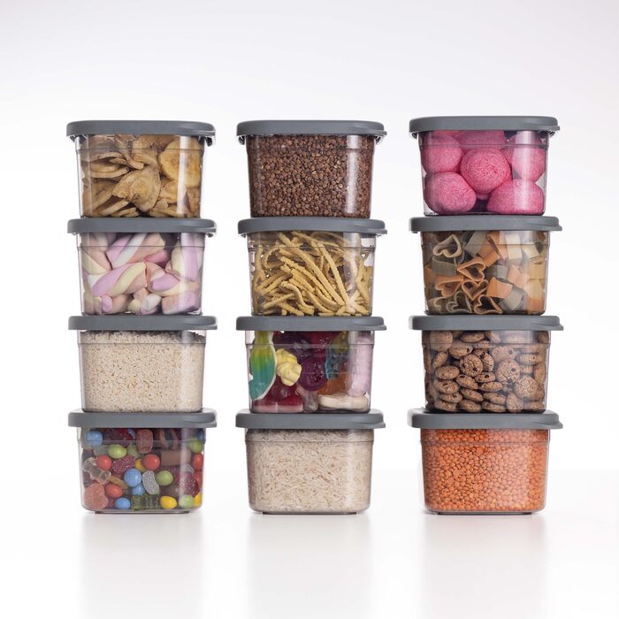 Набір контейнерів для зберігання продуктів [12 шт] Anthracite (500 мл) - Складні, економія місця, для кухні