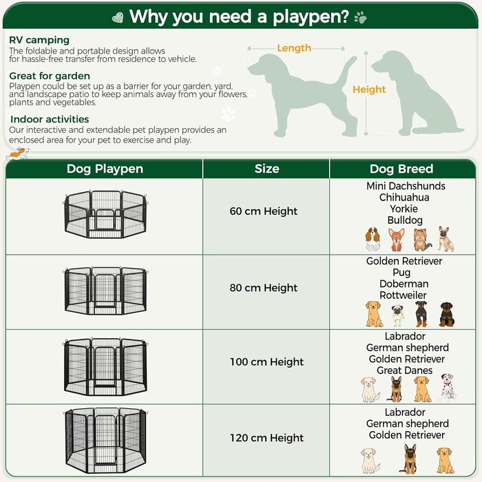 Yaheetech Folding Dog Playpen - 100cm High, 6-Panel, Portable Dog Kennel with Door for Indoor & Outdoor Use - Easy Assembly