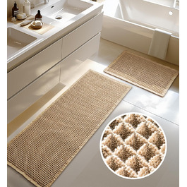 Boho Bathroom Rug Set - Non-Slip Bath Mats (2 Piece) - Washable Shower Rugs for Bathroom, Bedroom, Living Room - 51x120cm + 41x61cm Brown