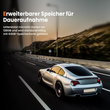 Відеореєстратор Faas Dashcam Auto Vorne & Hinten: 4K Dual, 64GB MicroSD, G-сенсор, час затримки, нічне бачення, режим паркування, циклічна запис – Чорний