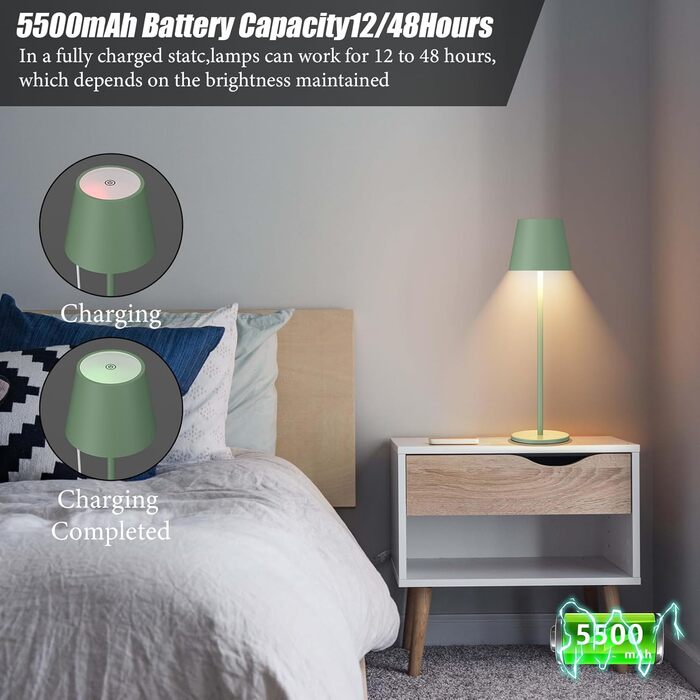 Aipsun LED акумуляторна настільна лампа бежевого кольору з 6000mAh, регульована яскравість, тепле біле світло (2700k-6000k), алюміній, вологостійка IP54, для ресторану, спальні, бару, кемпінгу, 2 шт. в наборі