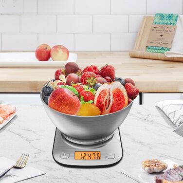 Digital Kitchen Food Scale with Bowl - Stainless Steel, 11lb/0.01oz, IPX6 Waterproof - for Baking, Cooking, Dieting