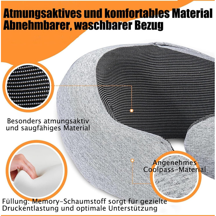 Подушка для шиї з великою капюшоном, Memory Foam, для подорожей, літаків та офісу